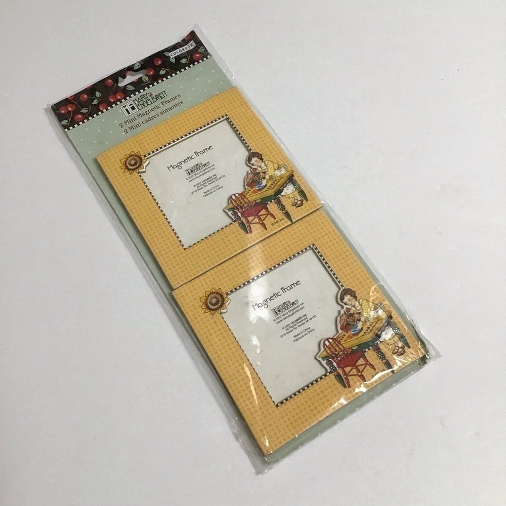 Mary Engelbreit 2 Mini Magnetic Photo Frames 3.5x3.5" Fridge Sunflowers 2007 NEW